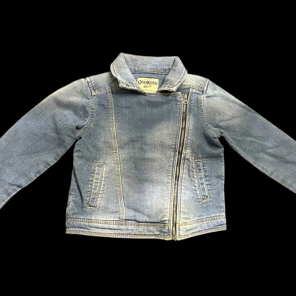 OshKosh B'gosh Girls 5T Knit Denim Moto Jacket Blue Asymmetrical Zip
